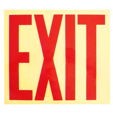 "Exit" Sign, Glow, Red on White, 10"W x 9H", Vinyl