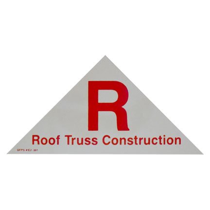 "R Roof Truss Construction" Sign, Red on White, Reflective, .040