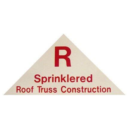 "R Sprinklered Truss Construction", Red on White