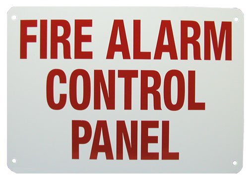 "Fire Alarm Control Panel" Sign, Rigid Plastic, Red Lettering on