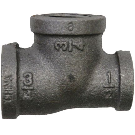 3/4" x 1/2" x 3/4" Reducing Tee, Black Pipe